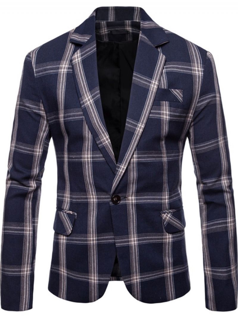 Plaid Notched Lapel Slim Leisure Blazer