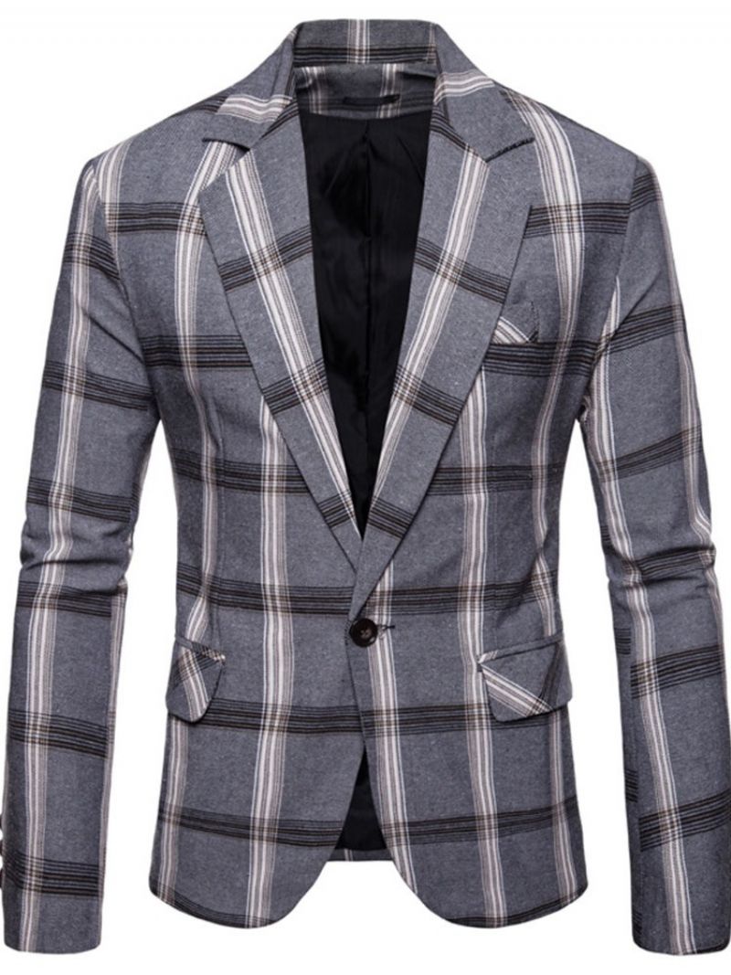 Plaid Notched Lapel Slim Leisure Blazer