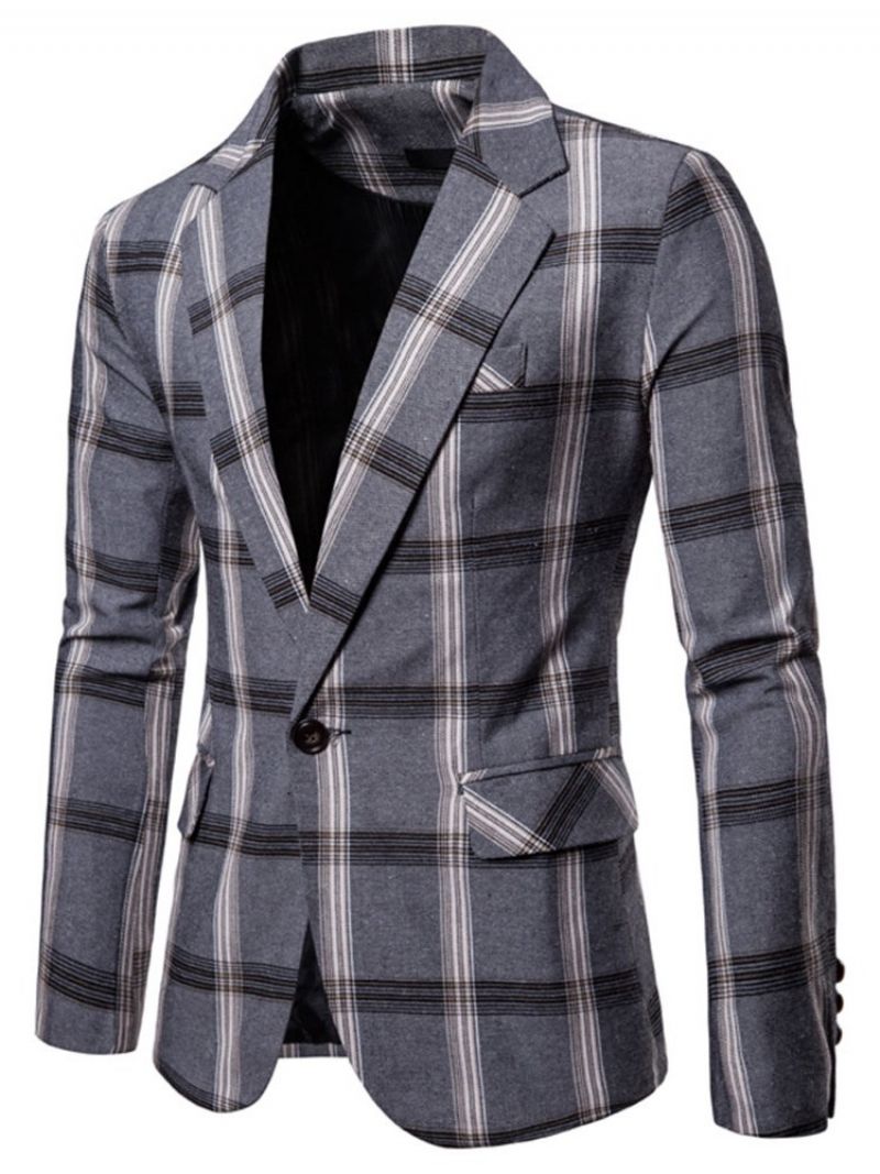 Plaid Notched Lapel Slim Leisure Blazer