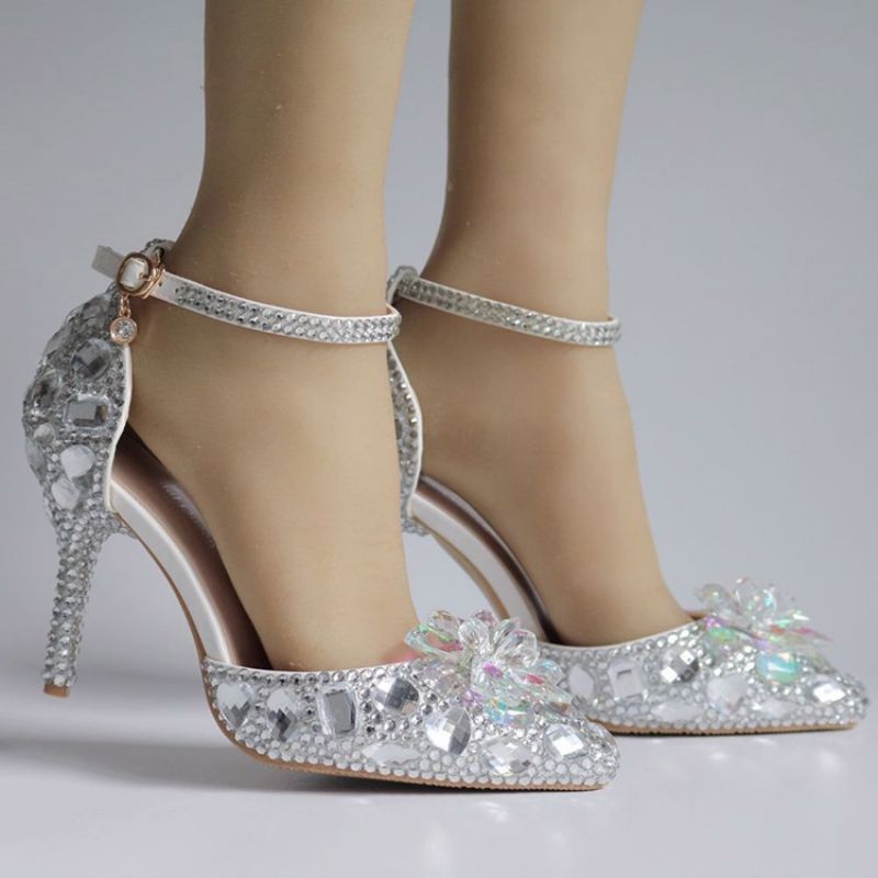 Klamra Rhinestone Szpiczasty Nosek Zwykłe Cienkie Buty