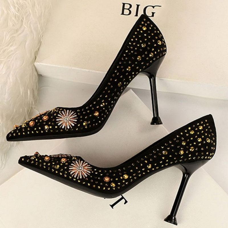 Szpilki Szpiczasty Nosek Rhinestone Zwykłe Cienkie Buty