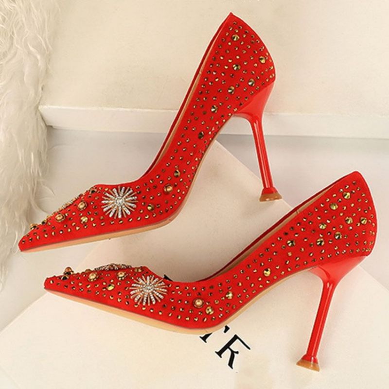 Szpilki Szpiczasty Nosek Rhinestone Zwykłe Cienkie Buty