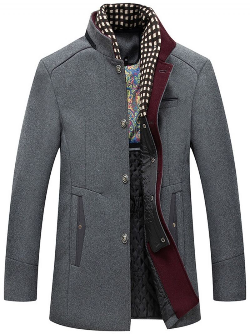 Średniej Długości Płaszcz Ze Stójką Patchwork Winter Slim Coat