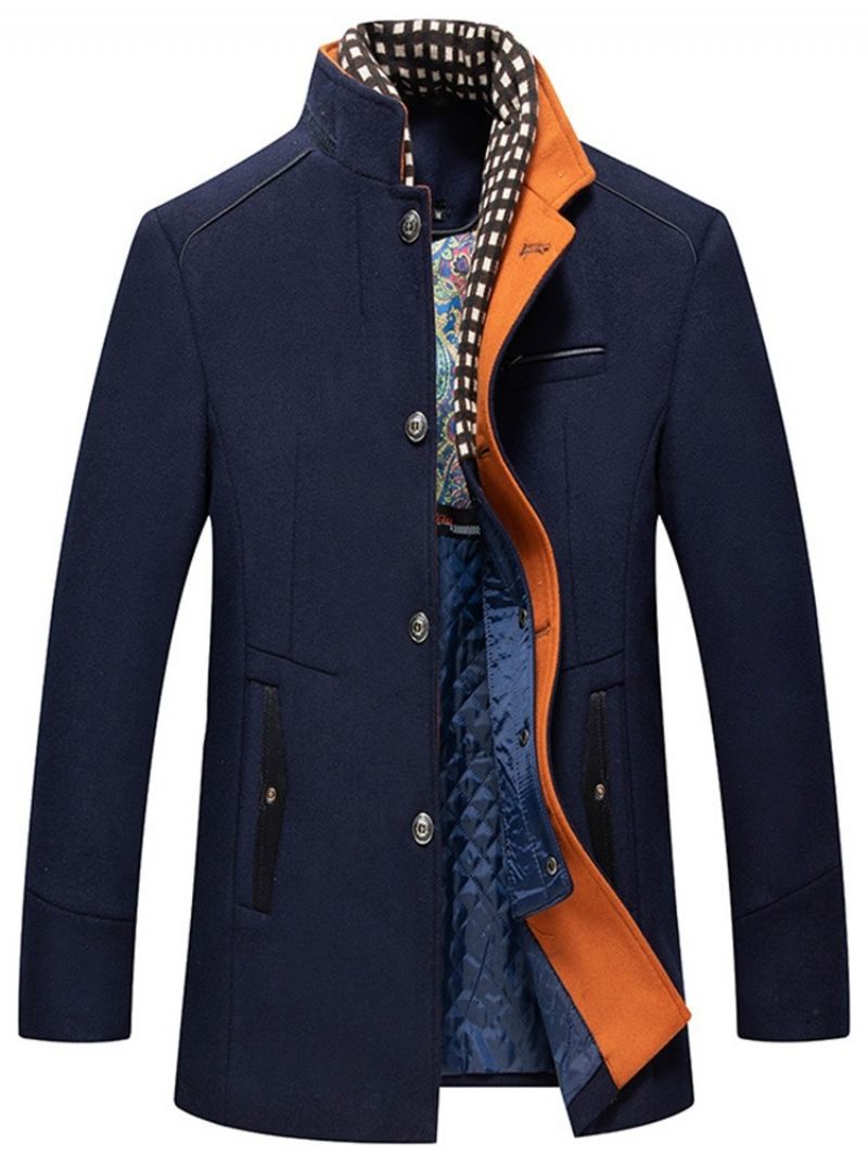 Średniej Długości Płaszcz Ze Stójką Patchwork Winter Slim Coat