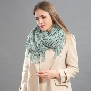 Pure Color Knitting Hollow Out Tassel Szalik Kobiet