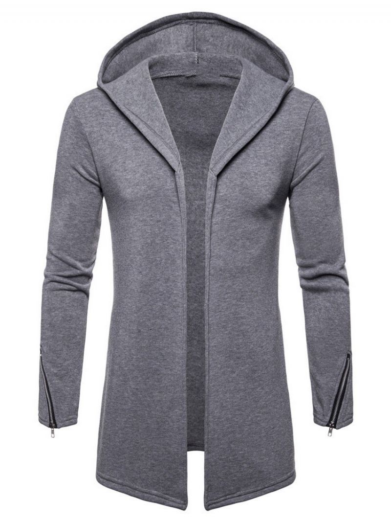 Zipper Cardigan Plain European Fall Bluzy Z Kapturem