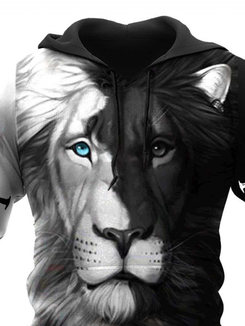 Sweter Z Nadrukiem W Stylu Wikingów Lion Slim Pullover Hoodie