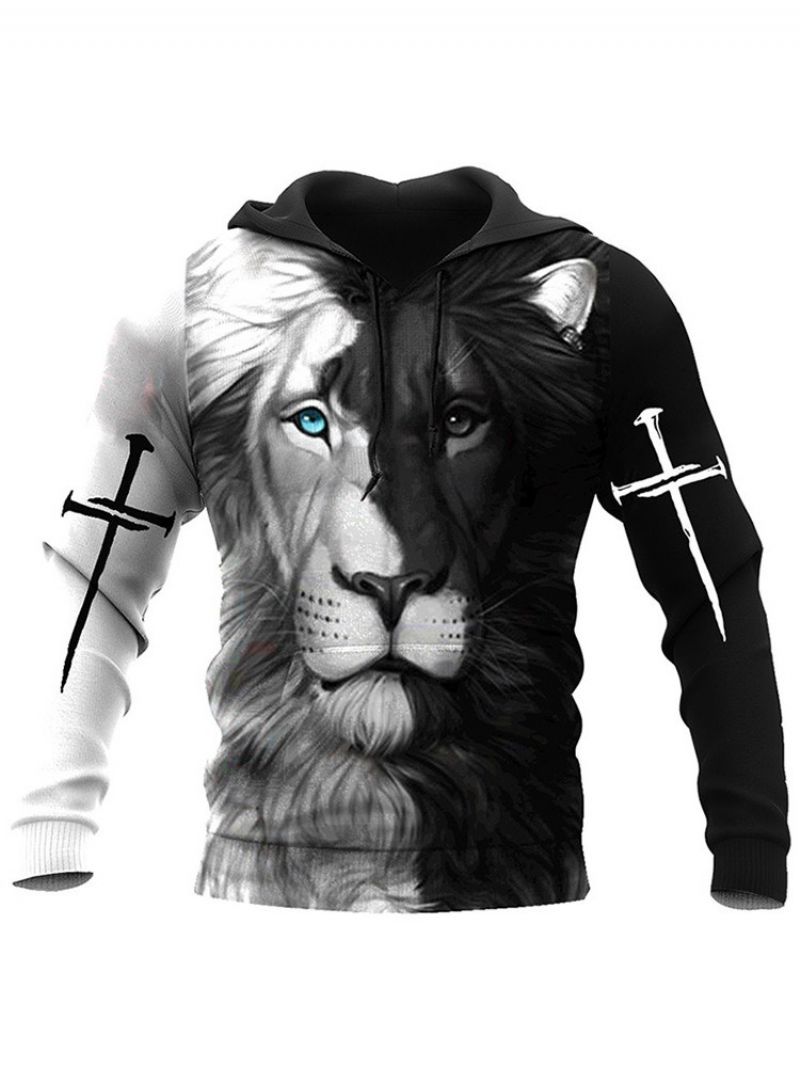 Sweter Z Nadrukiem W Stylu Wikingów Lion Slim Pullover Hoodie