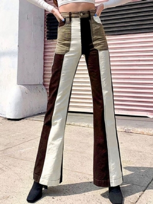 Dżinsy Z Kolorowymi Blokami I Kieszeniami Bellbottoms Slim Zipper