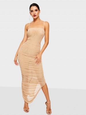 Bez Rękawów Rozcięta Do Połowy Łydki Gładka Damska Sukienka Typu Bodycon