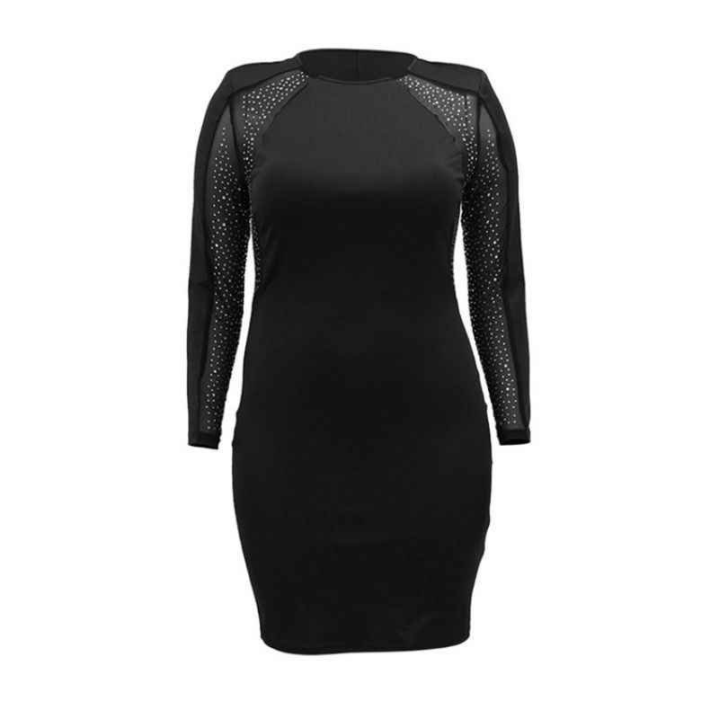 Plus Rozmiar Okrągły Dekolt Patchwork Ponad Kolano Jesienna Regularna Sukienka Bodycon