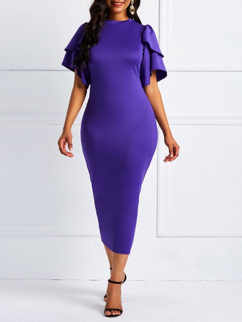 Sukienka Bodycon Z Żółtą Falbaną I Rękawami (Bez Paska)