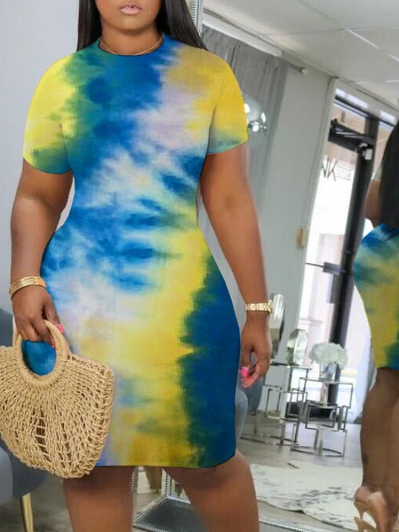 Tie-Dye Do Kolan Sukienka Bodycon Ze Średnim Stanem I Krótkim Rękawem