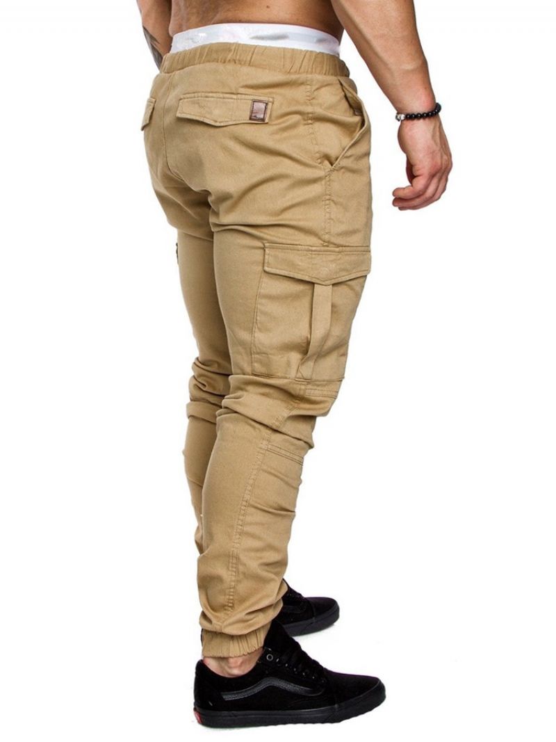 Spodnie Cargo Plain Khaki Lace Up Pocket Męskie Spodnie Na Co Dzień