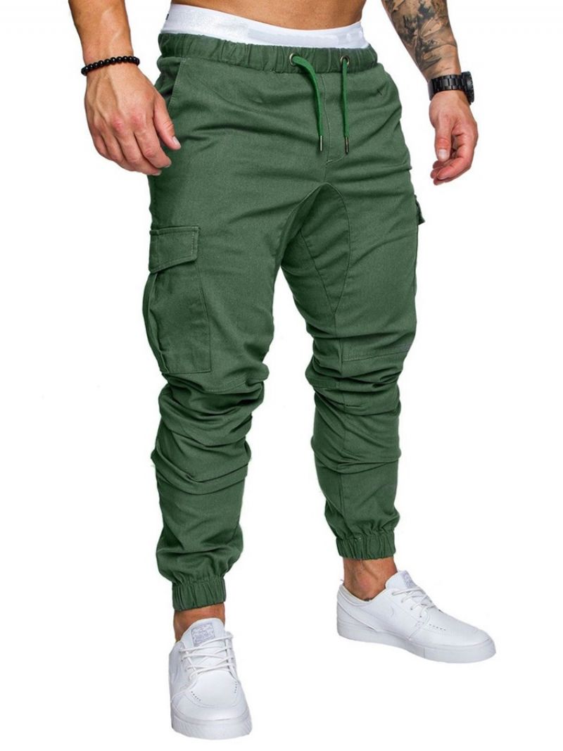 Spodnie Cargo Plain Khaki Lace Up Pocket Męskie Spodnie Na Co Dzień