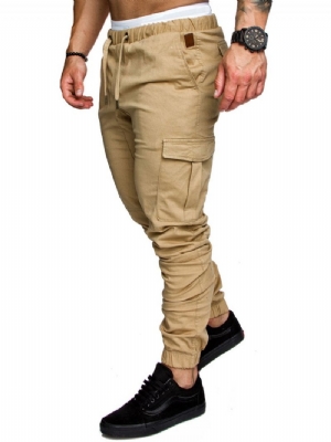 Spodnie Cargo Plain Khaki Lace Up Pocket Męskie Spodnie Na Co Dzień