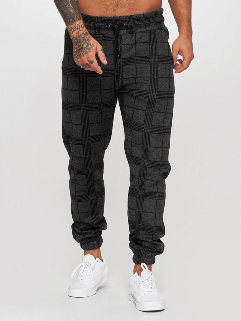 Sznurowane Spodnie Ołówkowe Plaid Mid Waist Casual Casual Pants