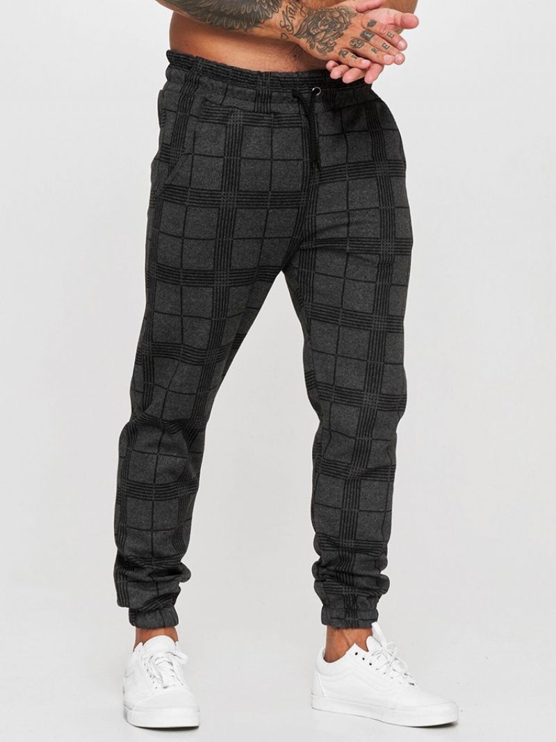 Sznurowane Spodnie Ołówkowe Plaid Mid Waist Casual Casual Pants