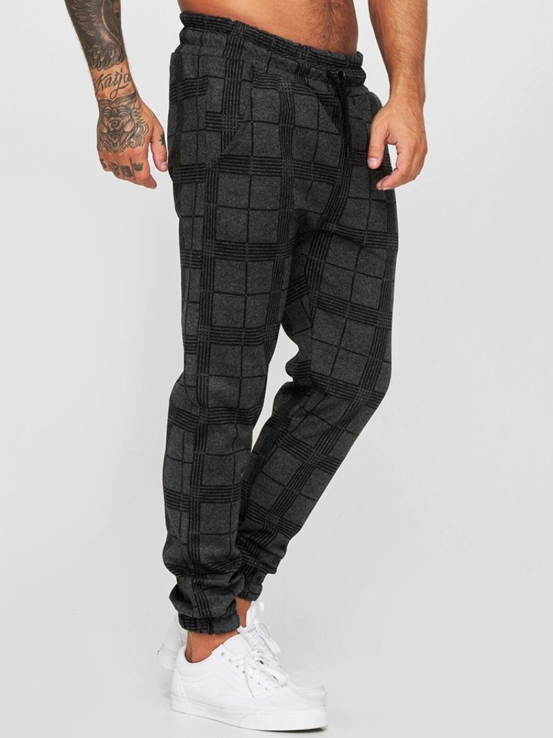 Sznurowane Spodnie Ołówkowe Plaid Mid Waist Casual Casual Pants