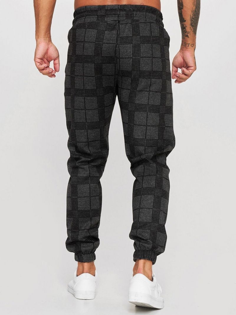 Sznurowane Spodnie Ołówkowe Plaid Mid Waist Casual Casual Pants