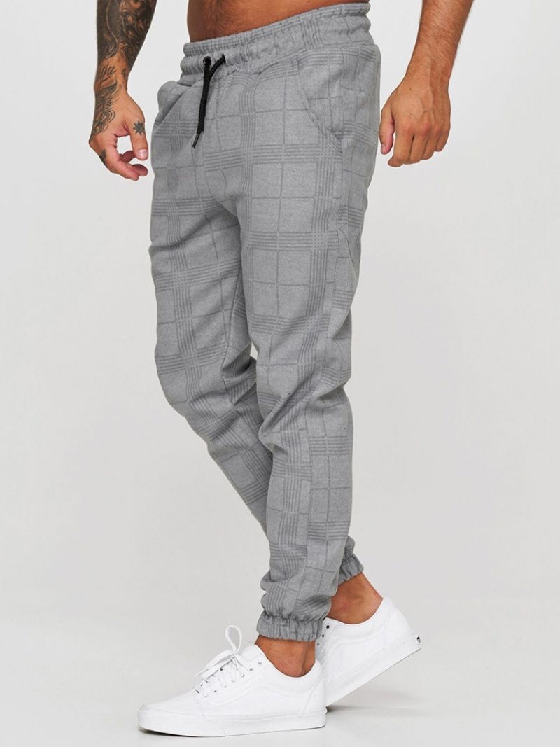 Sznurowane Spodnie Ołówkowe Plaid Mid Waist Casual Casual Pants