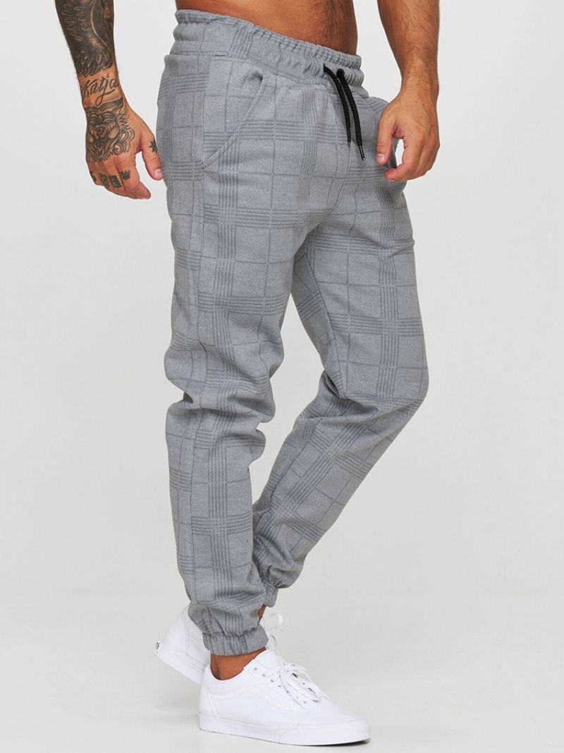 Sznurowane Spodnie Ołówkowe Plaid Mid Waist Casual Casual Pants