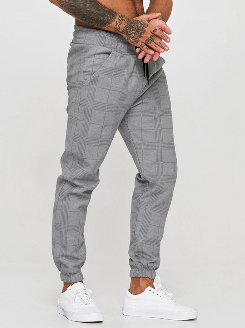 Sznurowane Spodnie Ołówkowe Plaid Mid Waist Casual Casual Pants