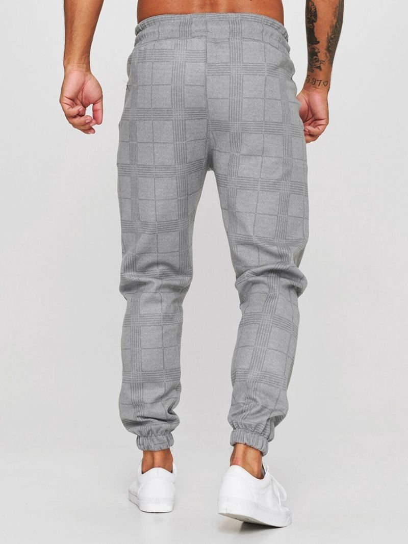 Sznurowane Spodnie Ołówkowe Plaid Mid Waist Casual Casual Pants