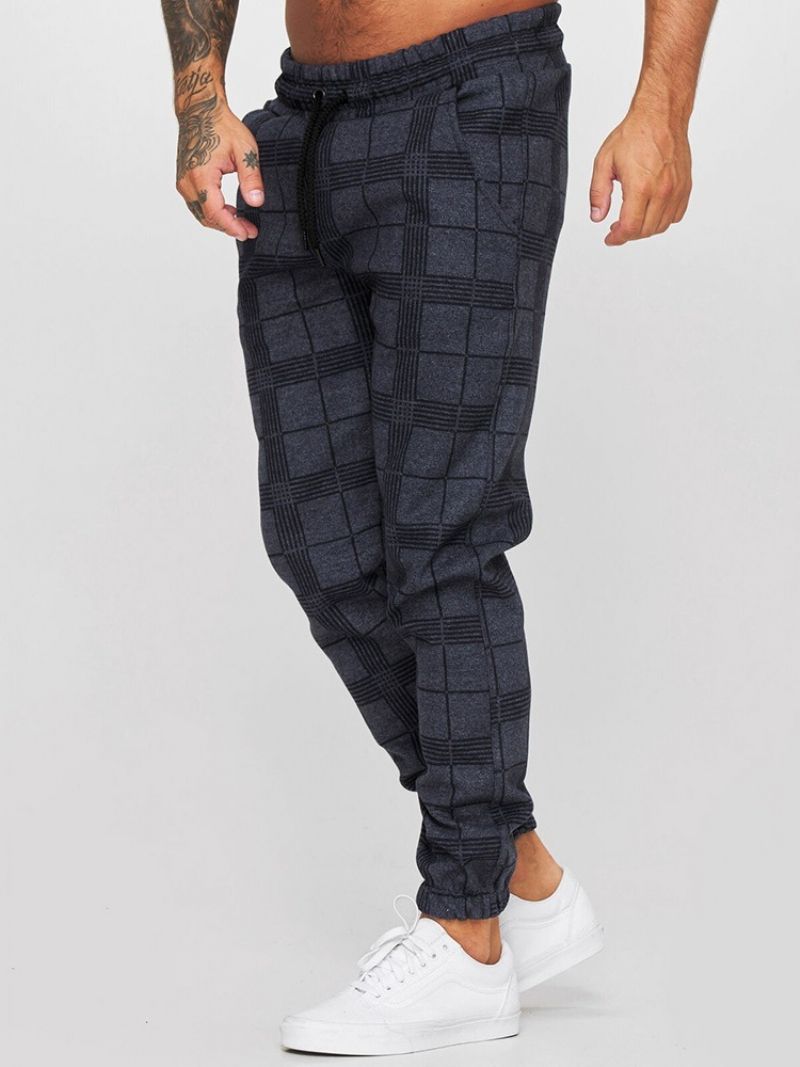 Sznurowane Spodnie Ołówkowe Plaid Mid Waist Casual Casual Pants