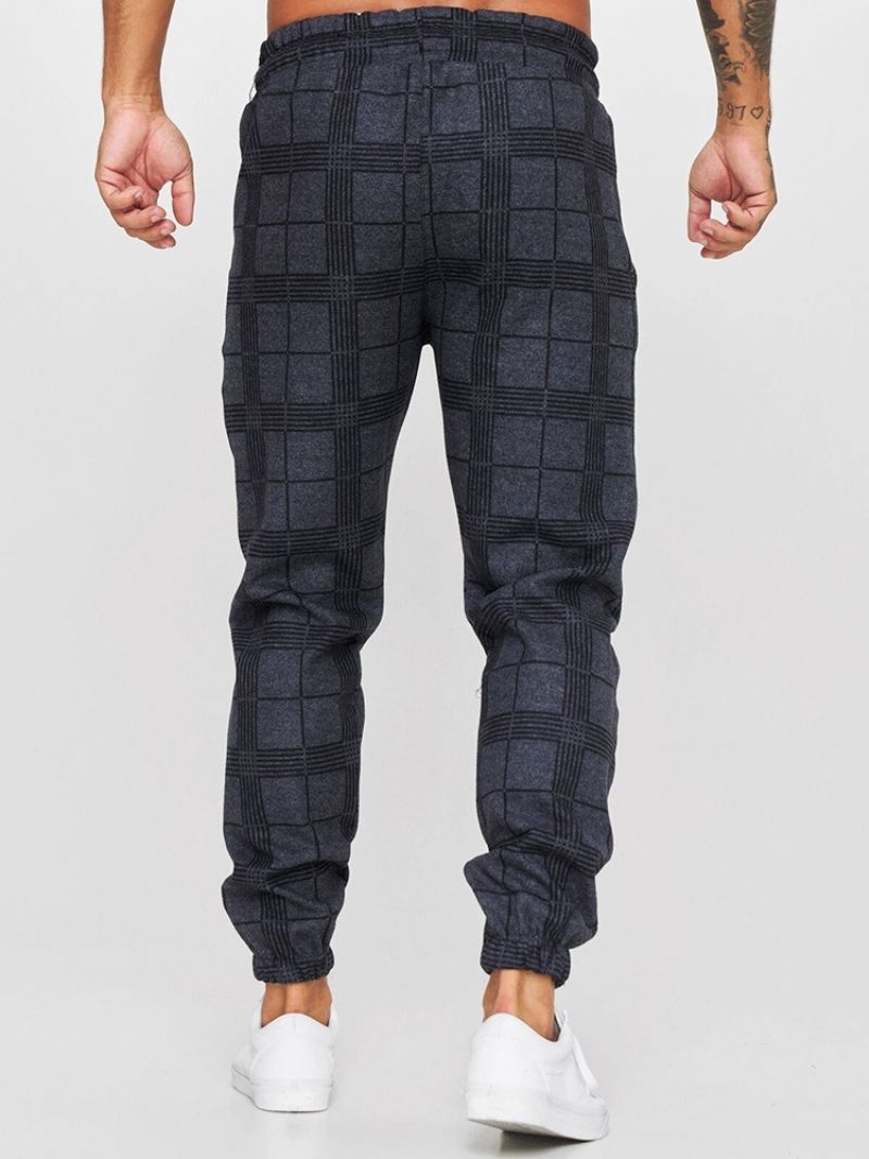 Sznurowane Spodnie Ołówkowe Plaid Mid Waist Casual Casual Pants