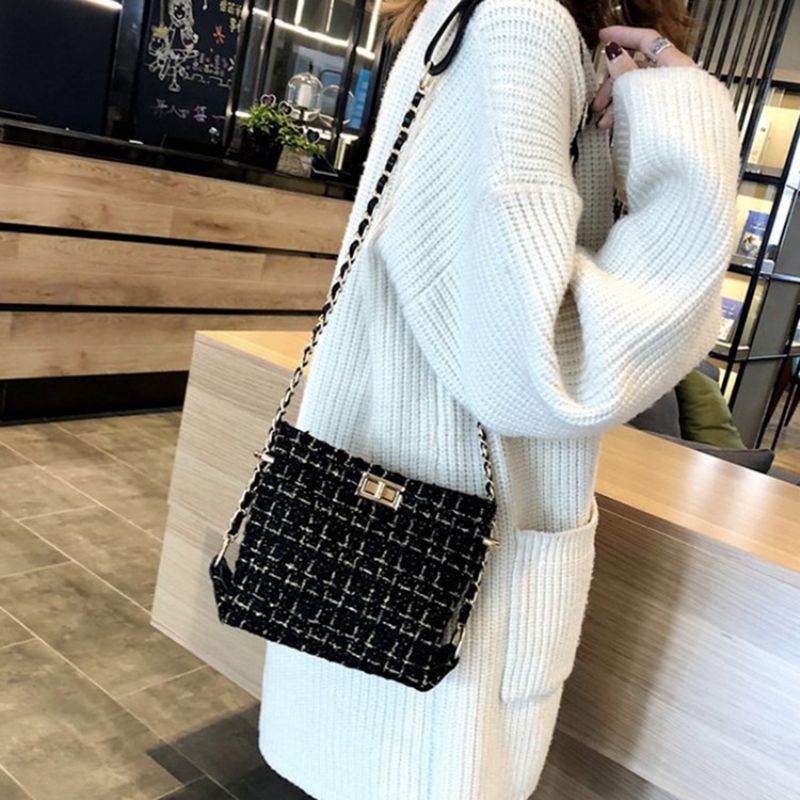 Plaid Dzianiny Mieszanki Wełny Prostokątne Torby Crossbody