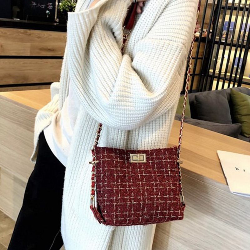 Plaid Dzianiny Mieszanki Wełny Prostokątne Torby Crossbody