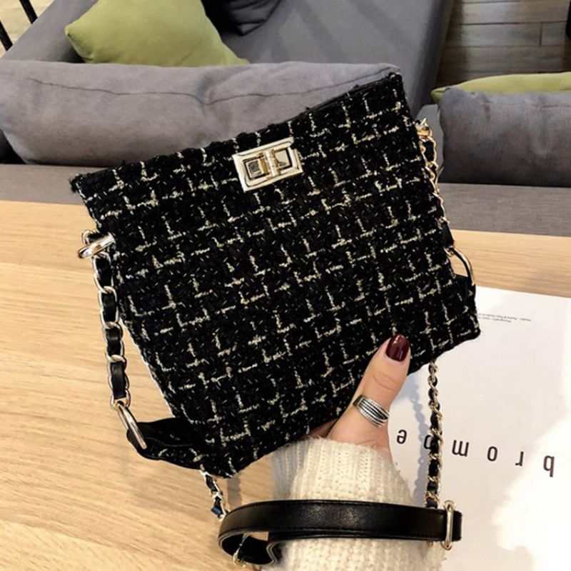 Plaid Dzianiny Mieszanki Wełny Prostokątne Torby Crossbody