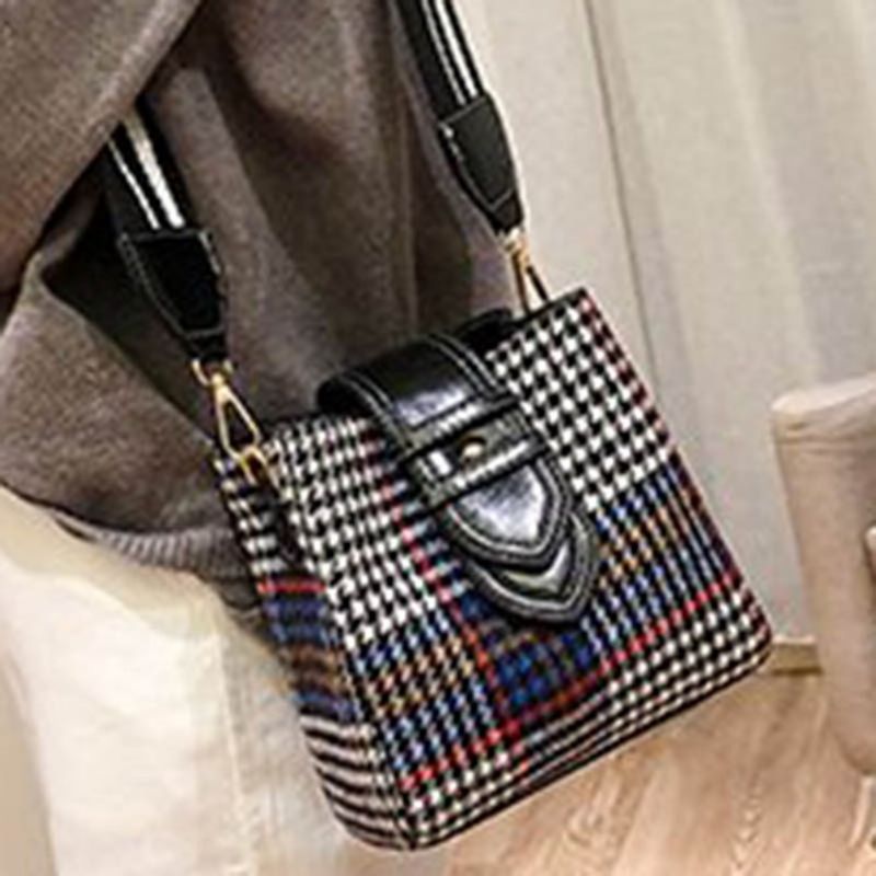 Torba Crossbody Z Mieszanki Wełny W Pepitkę W Kształcie Beczki