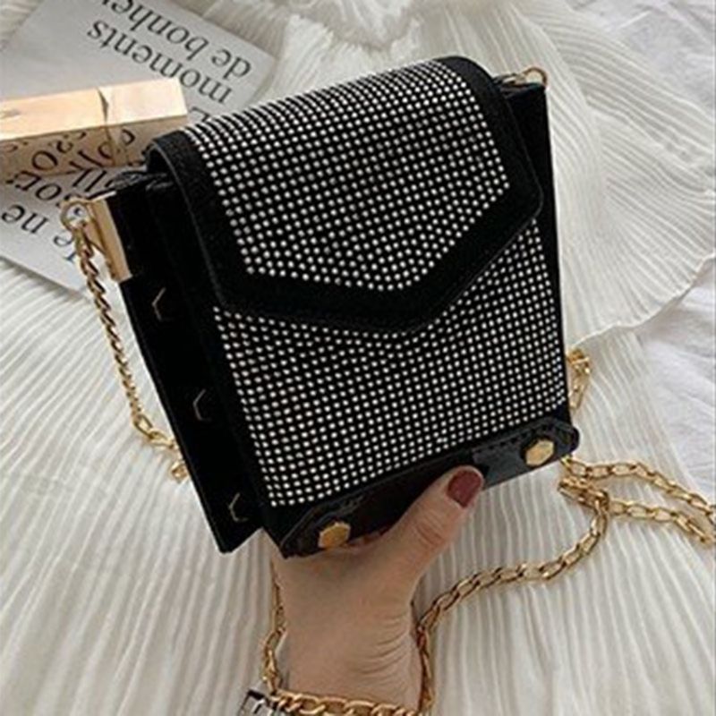 Torby Crossbody Z Prostokątnym Łańcuszkiem Pu Z Łańcuszkiem Rhinestone